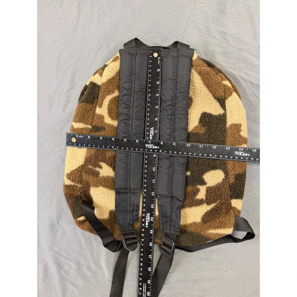Vintage Fieldline Camo Fleece Backpack Made in USA Brown Green Woodland Gorpcore